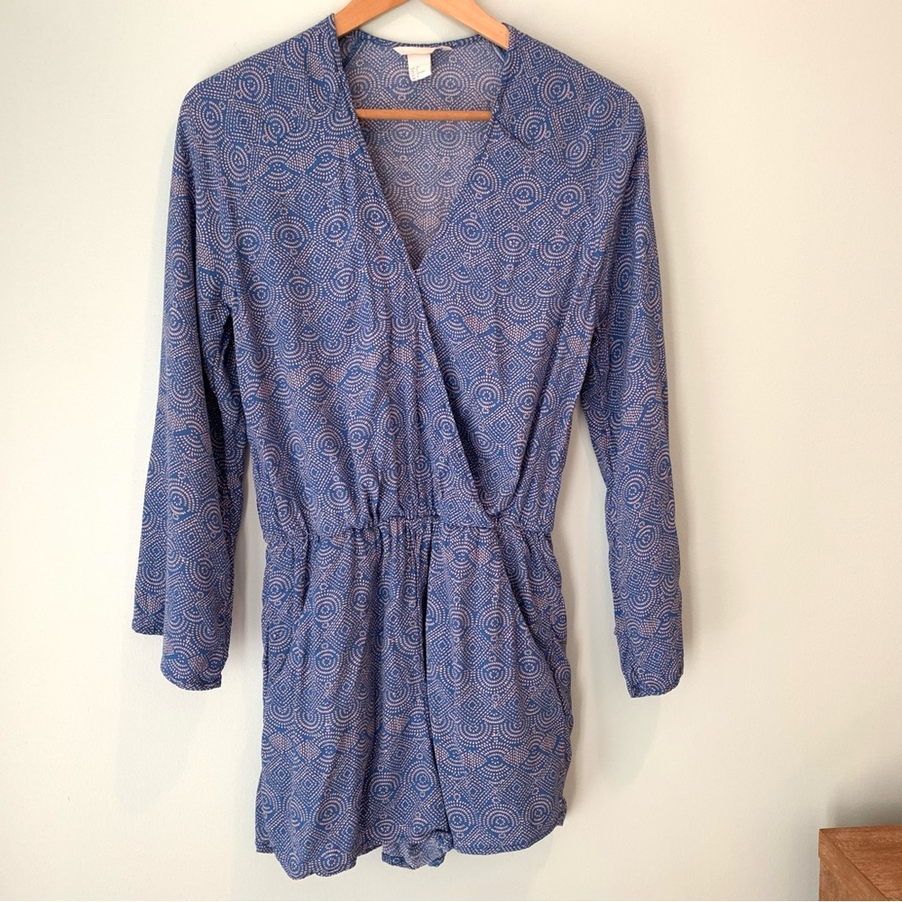 H&M Geometric V Neck Long Sleeve Short Romper POCKETS 6